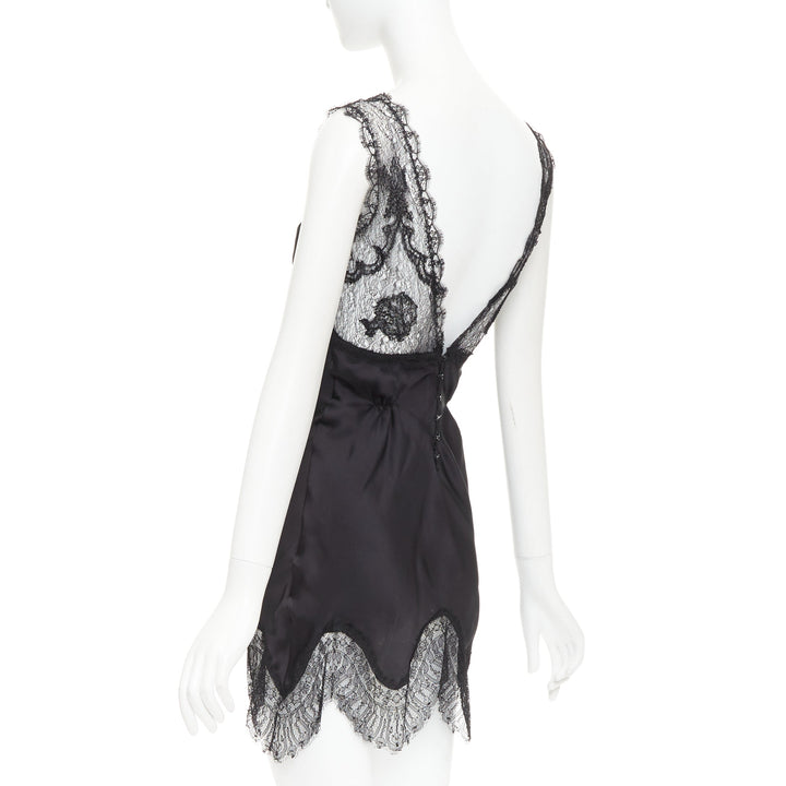 NINA RICCI Vintage black intricate lace trim 100% silk camisole dress FR36 XS