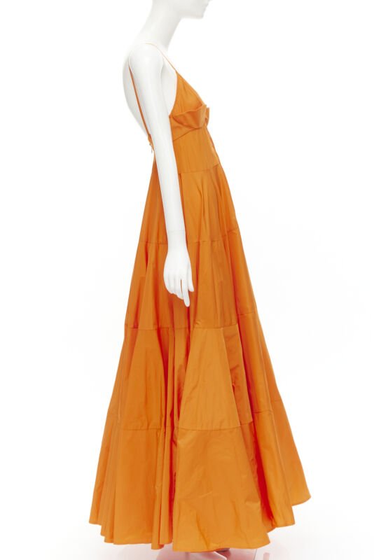 JACQUEMUS Runway orange long tafetta button front maxi dress gown IT34 XS