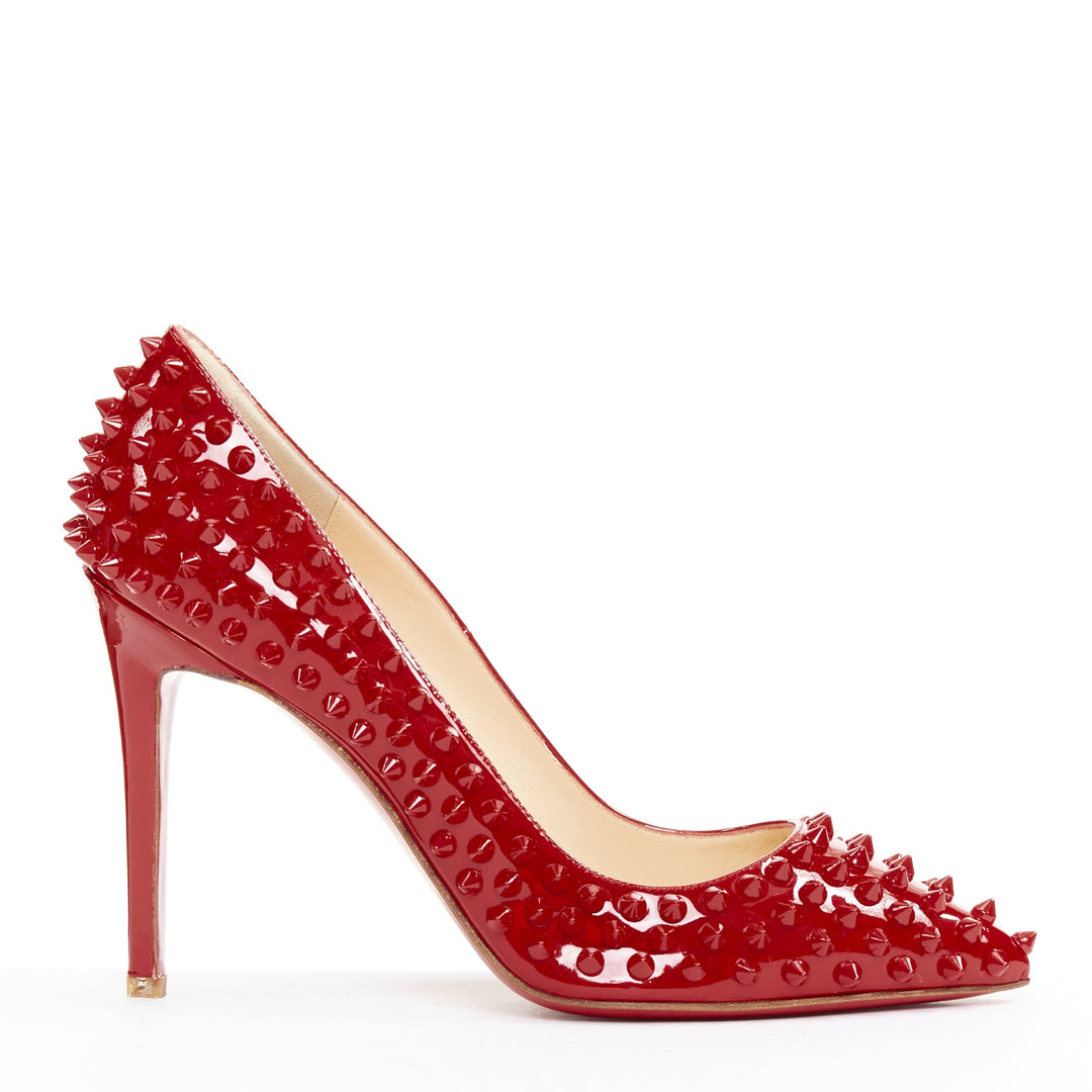 CHRISTIAN LOUBOUTIN Pigalle Spikes 100 red patent leather studded pumps EU38