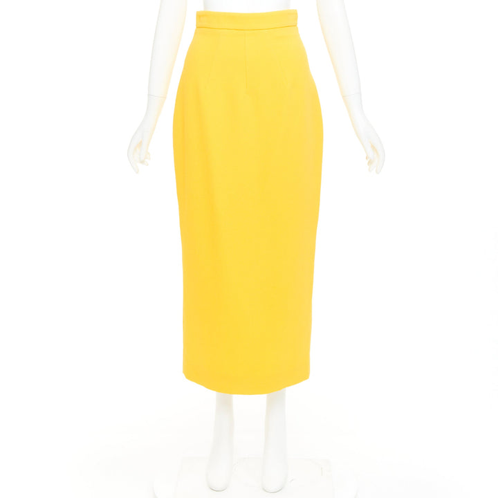 EMILIA WICKSTEAD yellow double crepe high waisted darted pencil skirt UK8 S