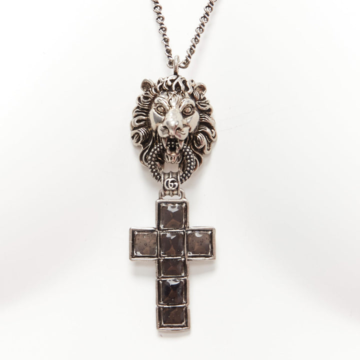 GUCCI Alessandro Michele Lion head Byzantine cross long necklace