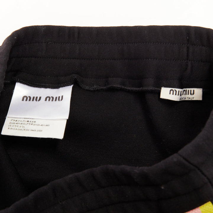 MIU MIU 2019 black cotton jersey blue logo sporty stripe drawstring skirt XS
