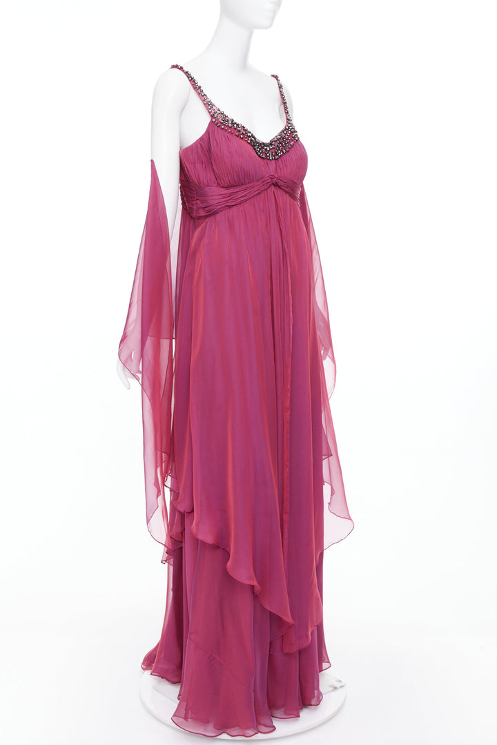 TERI JON Rickie Freeman iridescent purple silk beaded gown with shawl US14 3XL