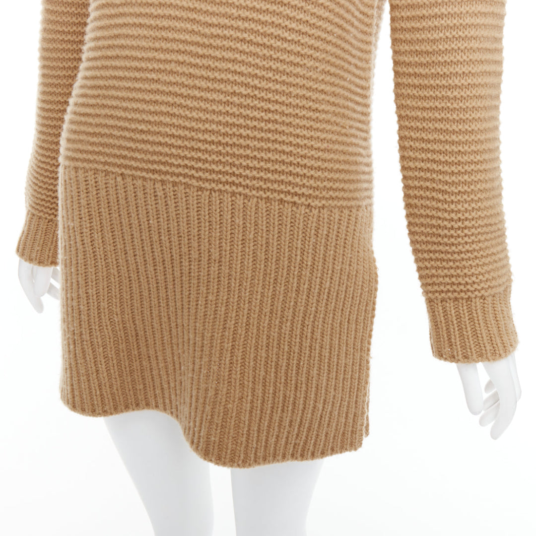 MARNI 100% virgin wool camel brown contrasting ribbed knit slit sweater IT38 XS