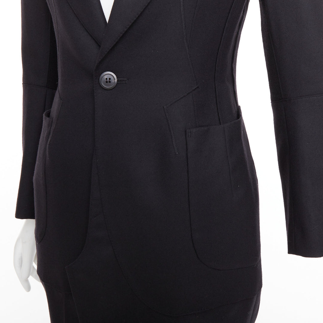 JUNYA WATANABE 2012 Runway black wool deconstruced panelled long fitted coat S