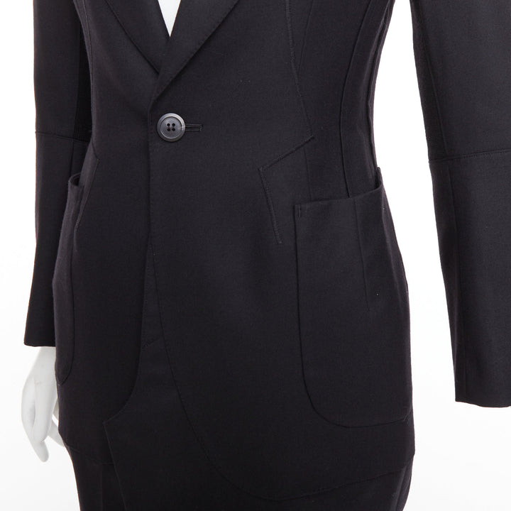 JUNYA WATANABE 2012 Runway black wool deconstruced panelled long fitted coat S