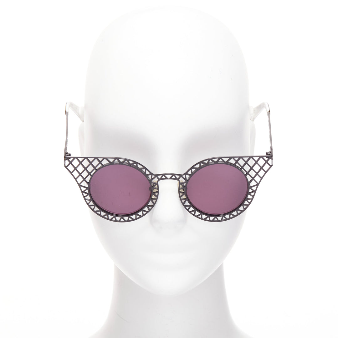 HOUSE OF HOLLAND Cagefighters black hollow purple lens round sunnies