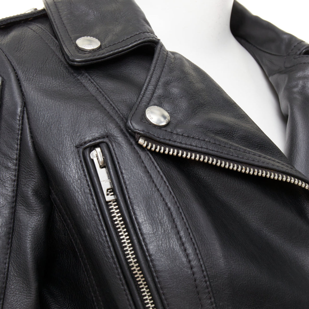 BURBERRY BRIT 2015 Loseley ribbed black cow grain leather moto jacket IT38 XS