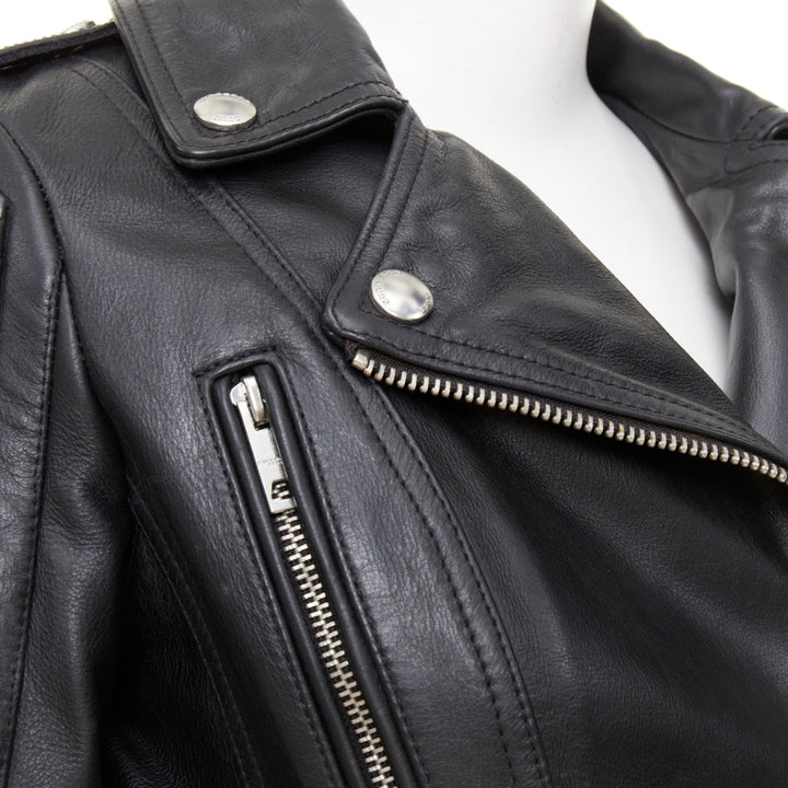 BURBERRY BRIT 2015 Loseley ribbed black cow grain leather moto jacket IT38 XS