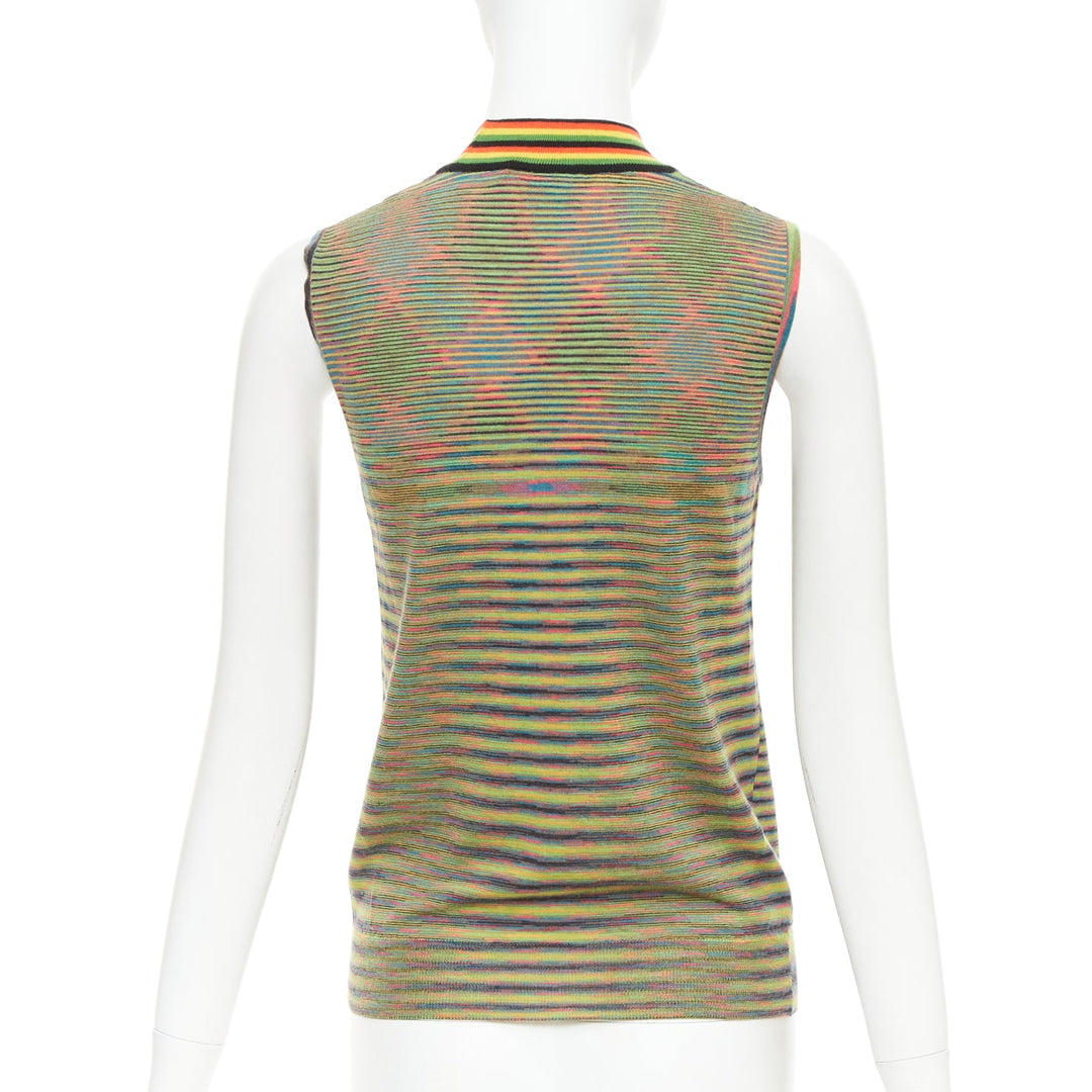 MISSONI Rasta rainbow multicolour graphic wool knitted high neck tank top IT40 S