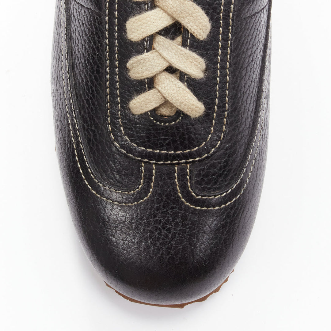 HERMES Quick black calfskin leather H logo low sneakers EU37.5