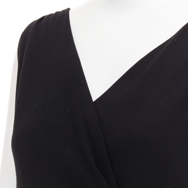 CHANEL 1998 asymmetric surplice black wool crepe cocktail sheath dress FR38 M