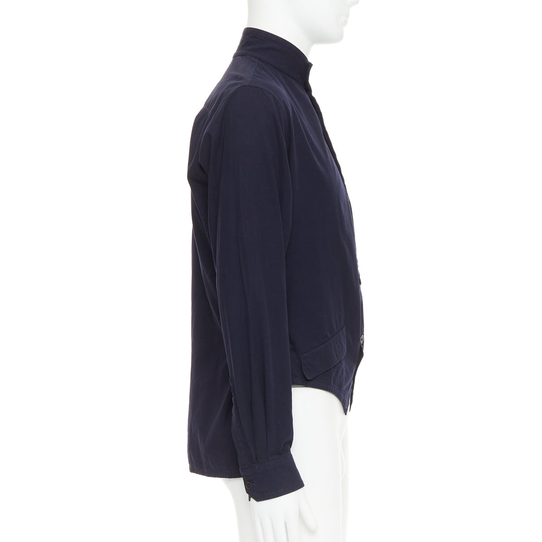 YOHJI YAMAMOTO HOMME navy hi neck cropped front flap pocketed overshirt JP3 L