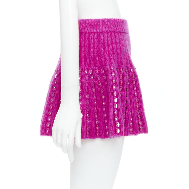 VALENTINO 2022 Runway PP Pink rhinestone embellished knitted flared skirt XS