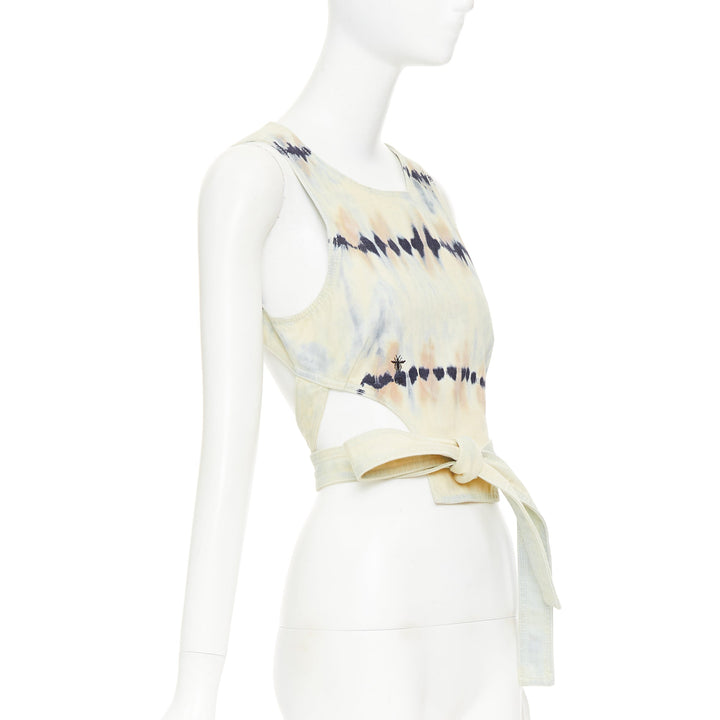 CHRISTIAN DIOR 2021 grey blue tie dye cotton tie open back crop top FR40 S