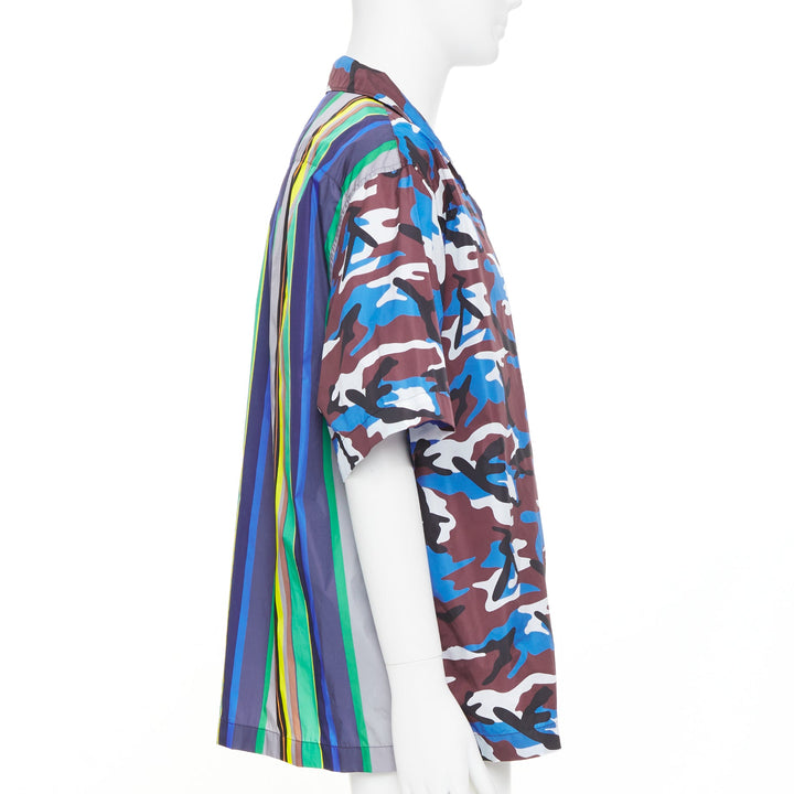PRADA 2021 Runway Double Match camo stripe oversized nylon bowling shirt XL