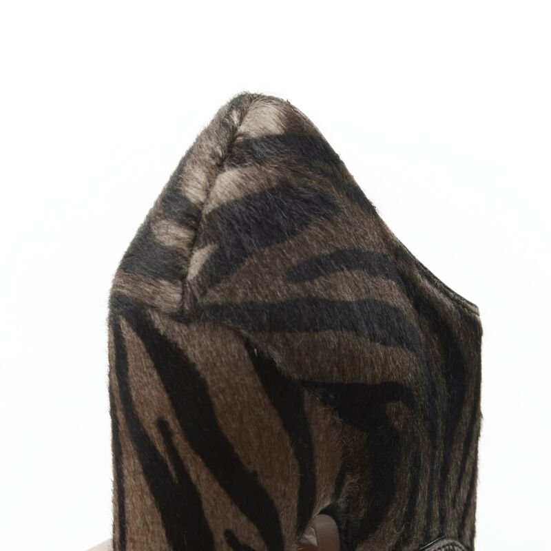 ALAIA brown black zebra stripe fur leather truck sole ankle bootie EU36.5