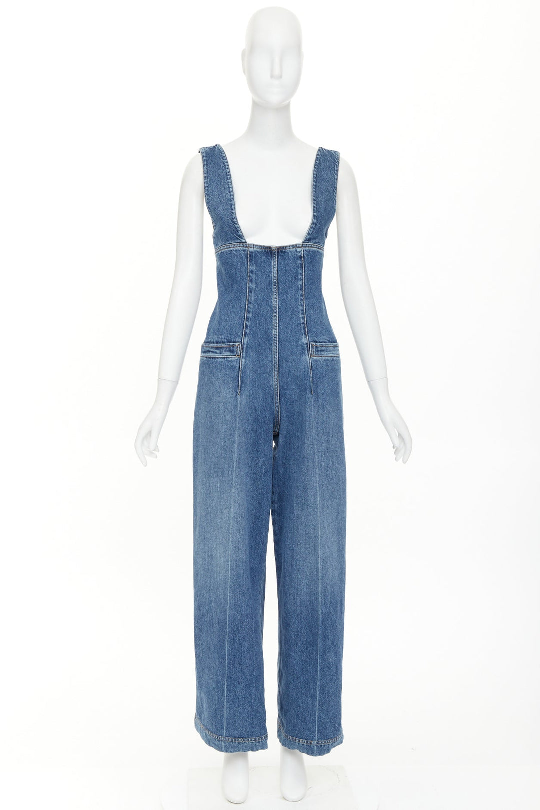 PHILOSOPHY DI LORENZO SERAFINI low cut zip front corset denim wide jumpsuit IT38