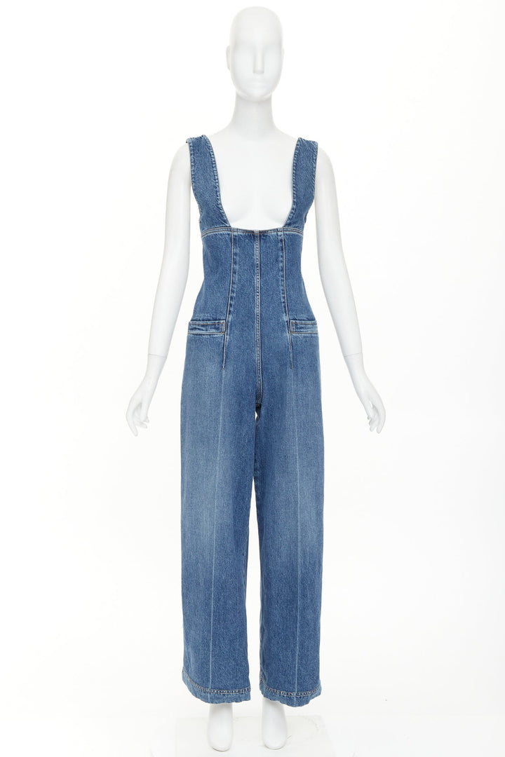 PHILOSOPHY DI LORENZO SERAFINI low cut zip front corset denim wide jumpsuit IT38