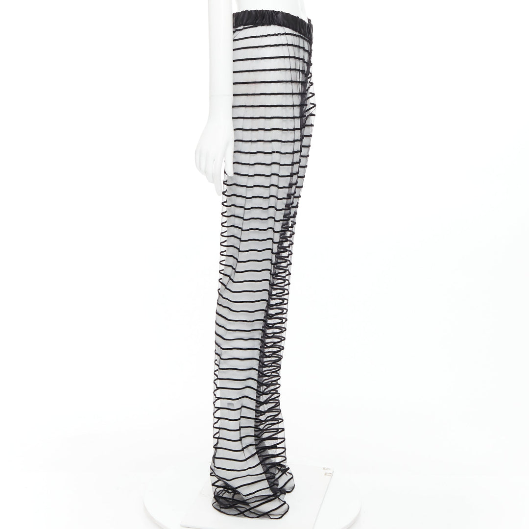 DRIES VAN NOTEN black flocked mesh striped sheer straight leg pants FR38 M