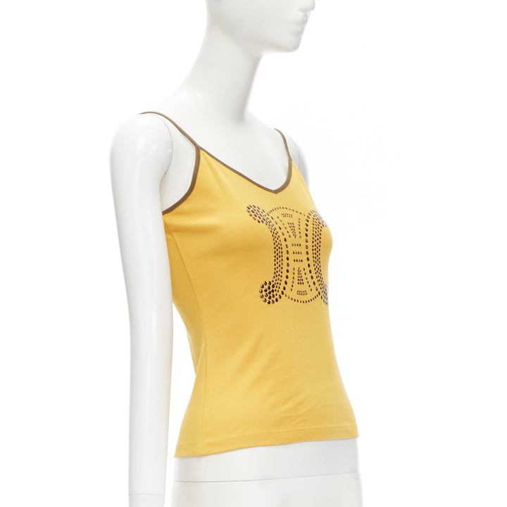 CELINE Vintage Y2K yellow Triomphe logo studded cami tank top M