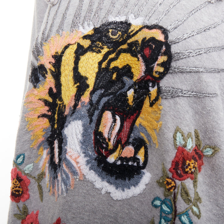 GUCCI Blind For Love grey cotton yellow tiger embroidered hoodie XS