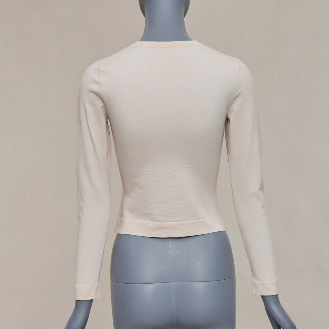 ALAIA blush beige virgin wool blend mini buttons classic cropped cardigan FR36 S