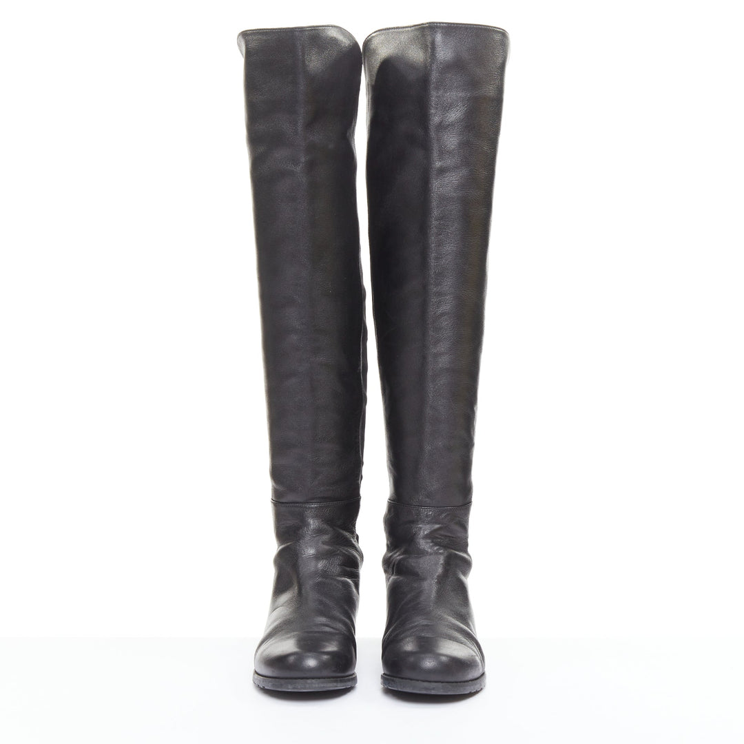 STUART WEITZMAN 5050 black leather front elastic back round toe tall boots EU38