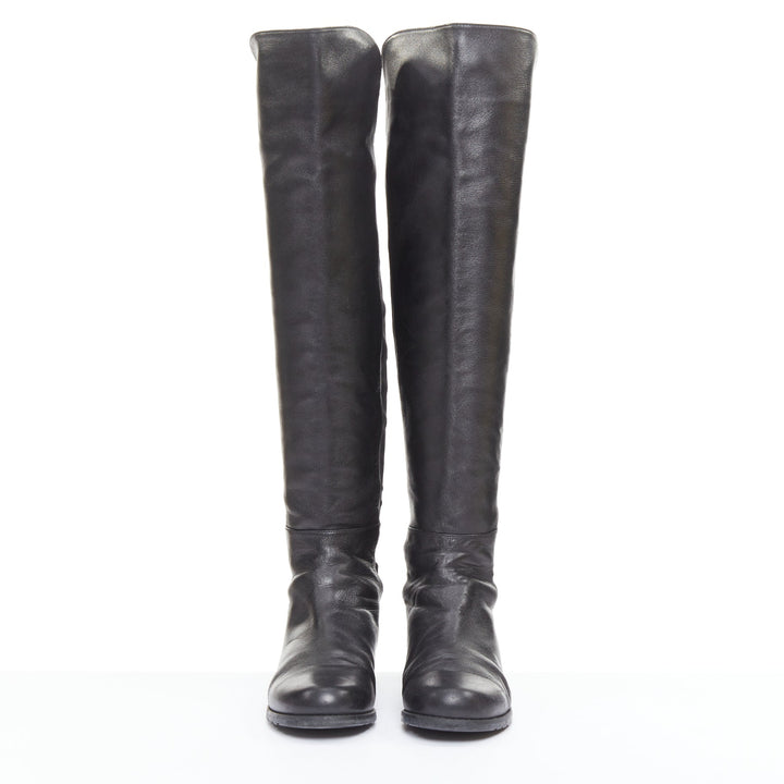 STUART WEITZMAN 5050 black leather front elastic back round toe tall boots EU38