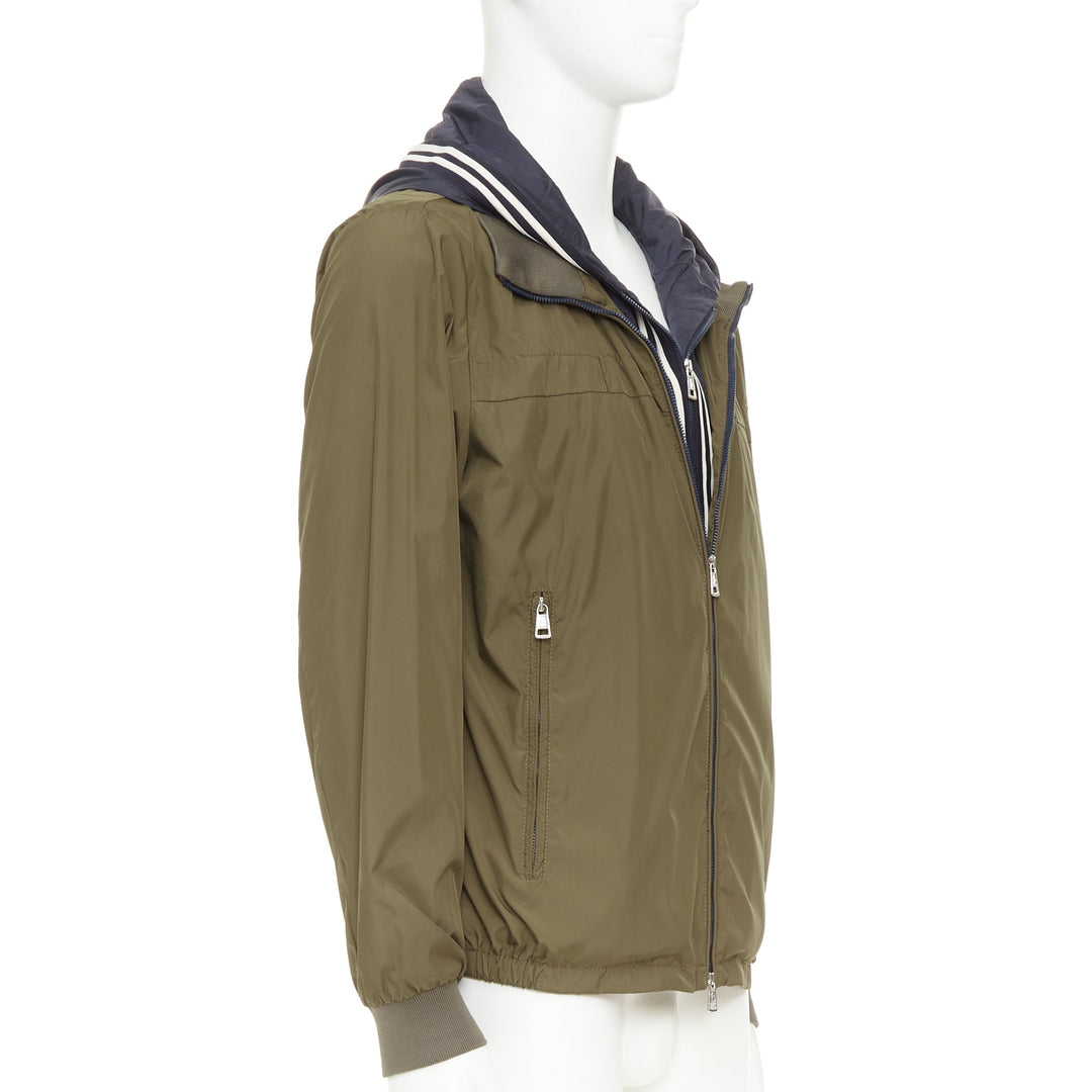 MONCLER Albert Giubbotto khaki green blue nylon layered hooded windbreaker Sz3 L