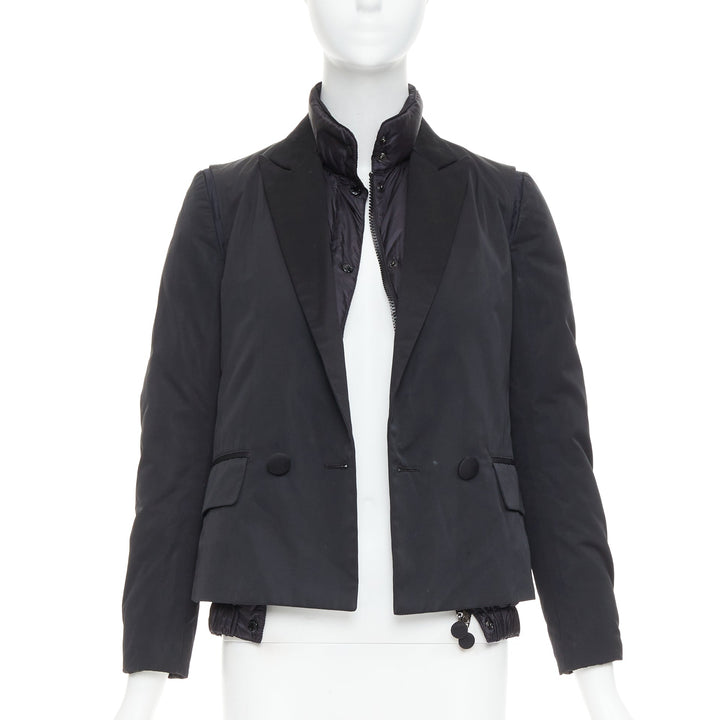 MONCLER G32-003 black layered down filled puffer tuxedo blazer top