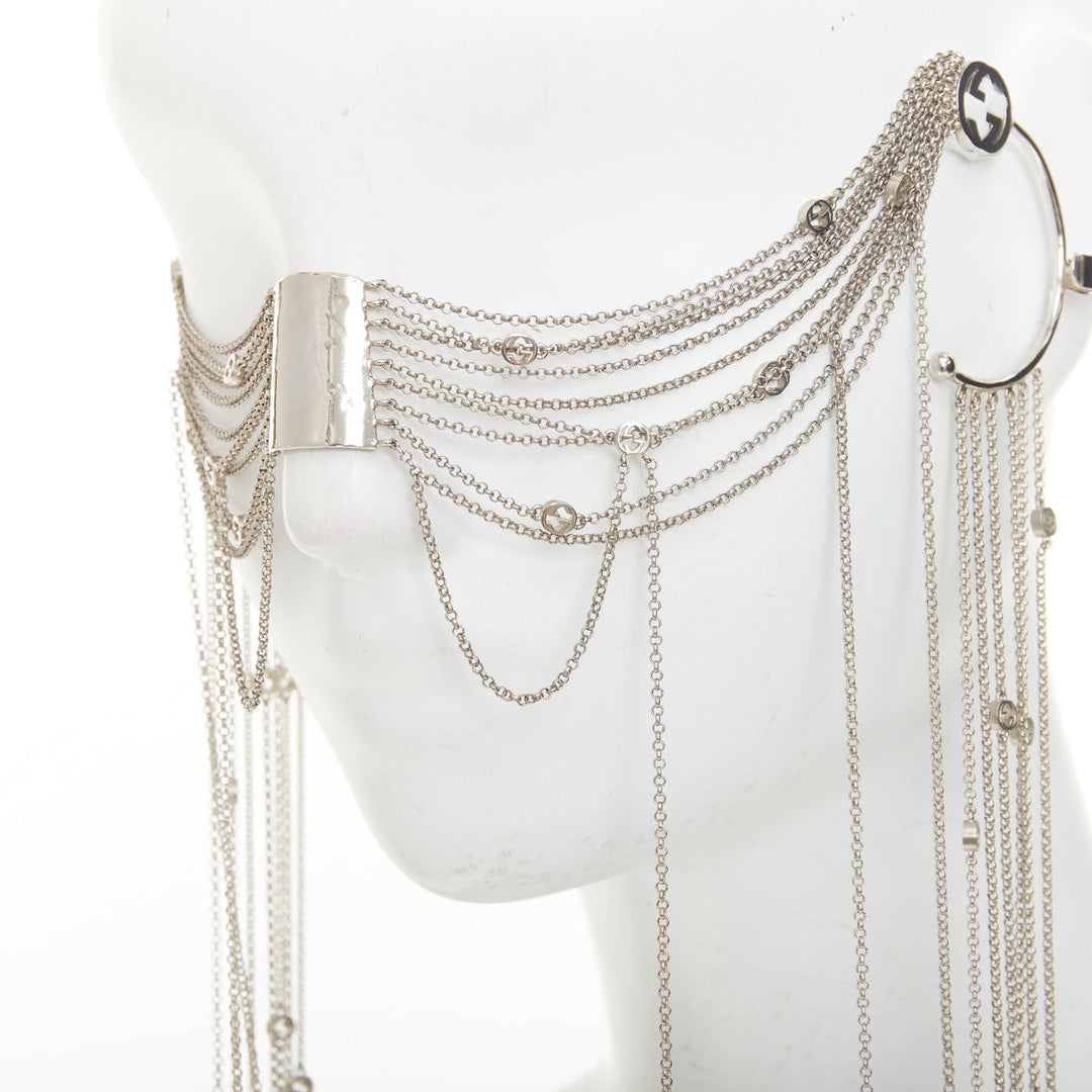 rare GUCCI 2019 Runway goth punk silver chain fringe ear cuff nose pad mask