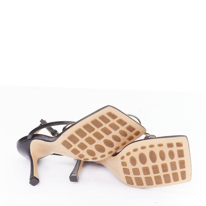BOTTEGA VENETA Stretch black thong ankle strap square toe heel sandals EU35.5