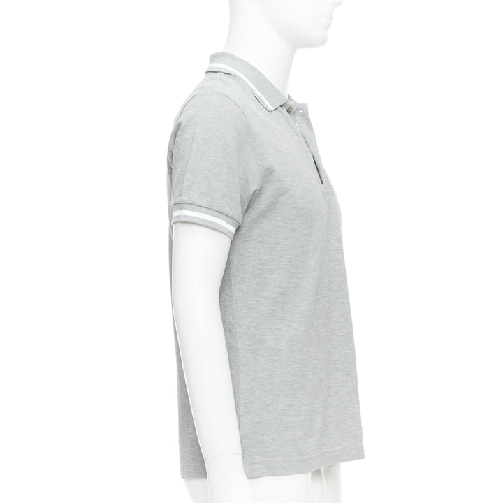 DIOR HOMME grey cotton pique white bee striped polo shirt FR46 S