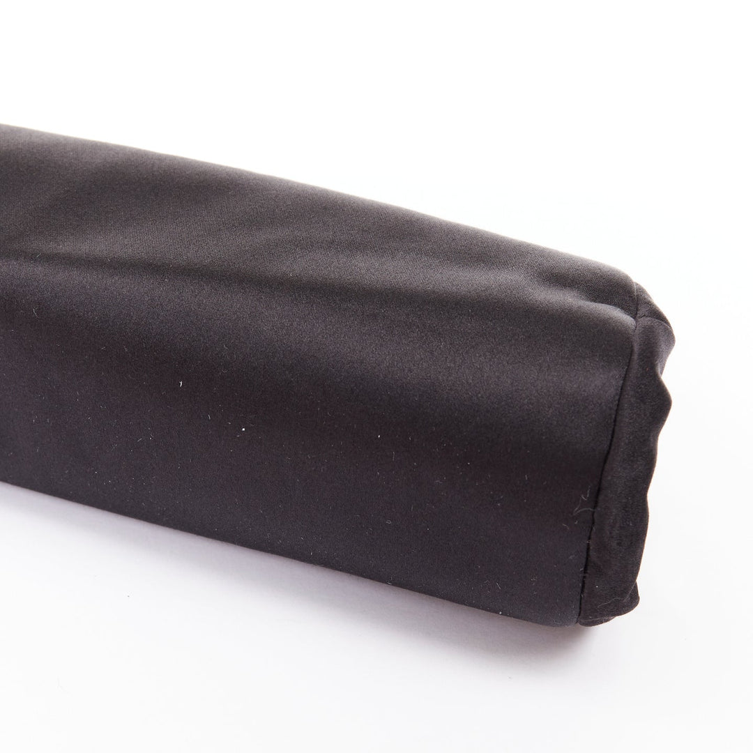 CHANEL Vintage black satin gold frame slide lock half moon evening clutch bag