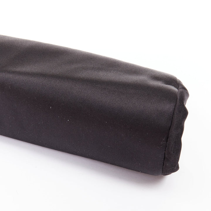 CHANEL Vintage black satin gold frame slide lock half moon evening clutch bag
