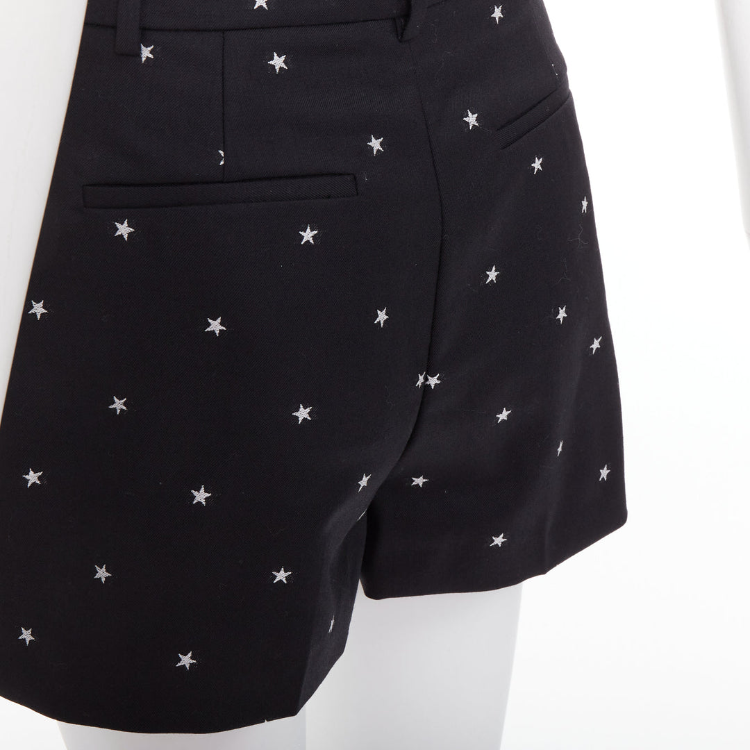 RED VALENTINO black white star intarsia wool blend mini shorts IT38 XS