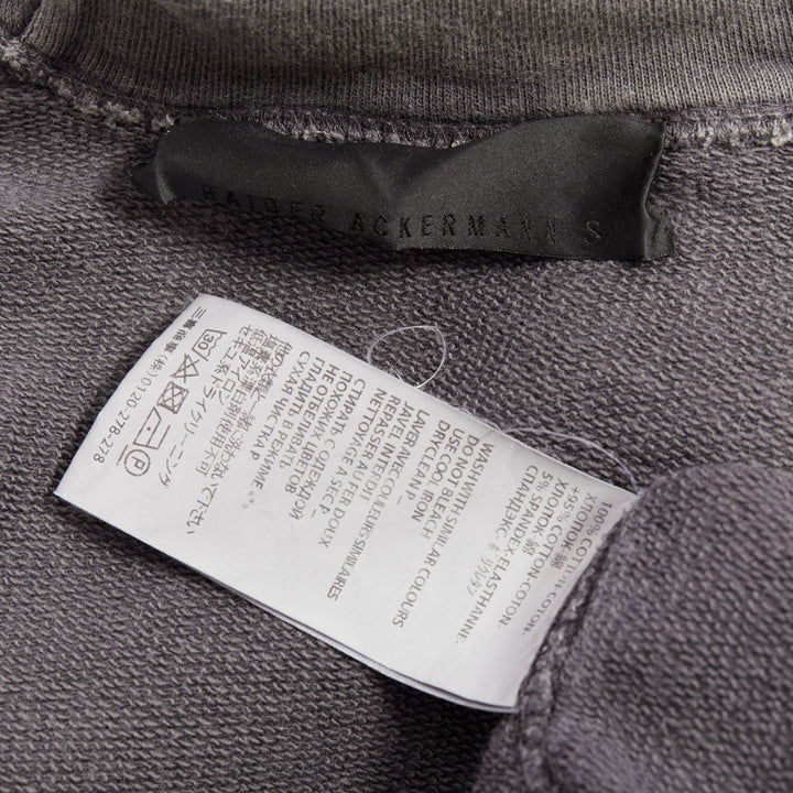 HAIDER ACKERMANN grey washed cotton raglan pocketed zip up hoodie top S