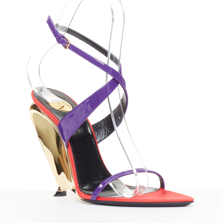 SAINT LAURENT Gippy Wedge Acinus Violet purple red metallic wedge heels EU36.5
