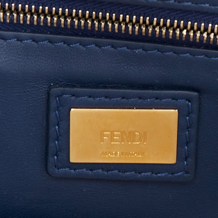 FENDI Peekaboo blue shearling fur gold hardware turnlock crossbody satchel