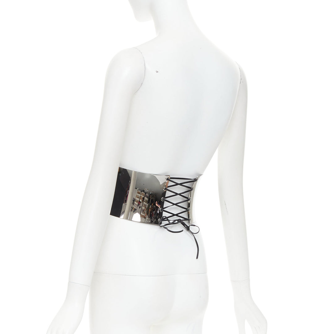 rare DOLCE GABBANA silver chrome metal double lock corset waist belt Beyonce