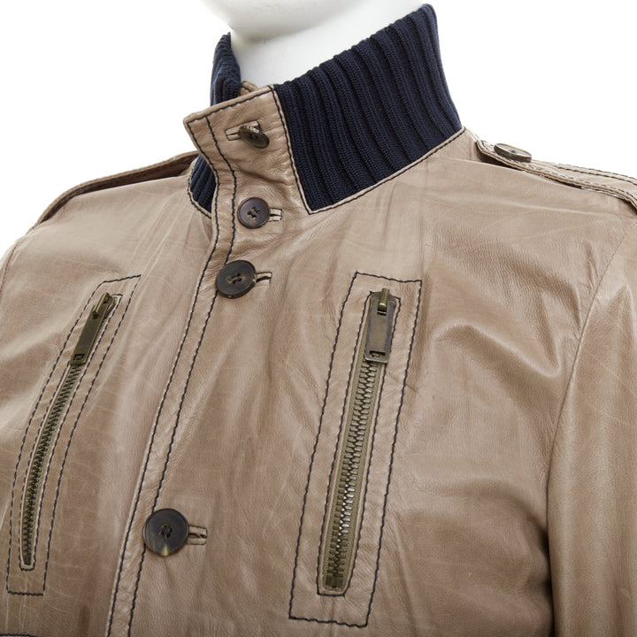 GUCCI Vintage Madonna brown coated leather flight bomber jacket IT48 M