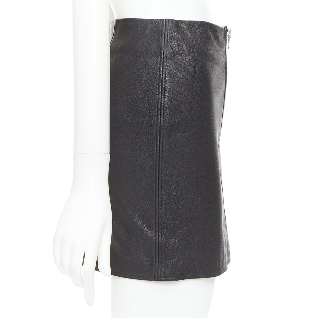 ACNE STUDIOS 2016 Franca black leather silver zip pencil skirt FR32 XXS