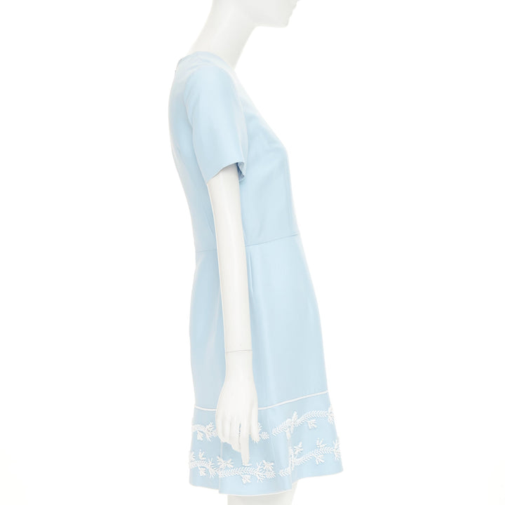 CHRISTIAN DIOR Beaded Hem light blue cotton silk fit flare dress FR38 M