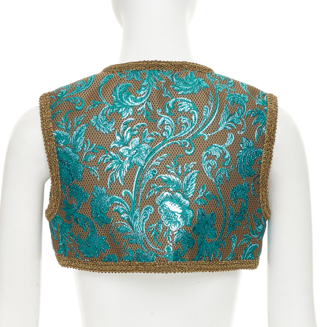 DOLCE GABBANA 2021 blue gold metallic baroque floral jacquard bolero IT38 XS