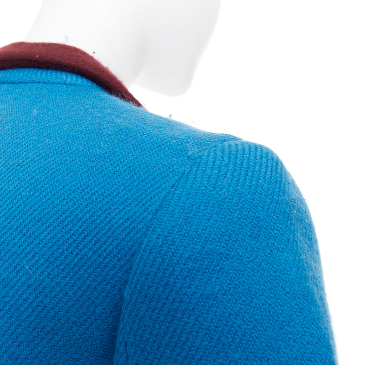 PRADA 2007 Runway turquoise wool raw edge burgundy felt trim blazer IT38 XS