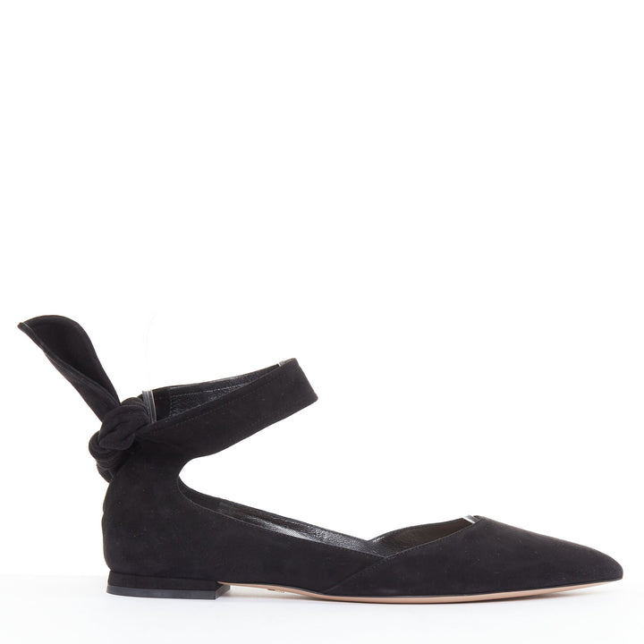 CHRISTIAN DIOR La Belle D black suede ankle bow ballerina flats EU37