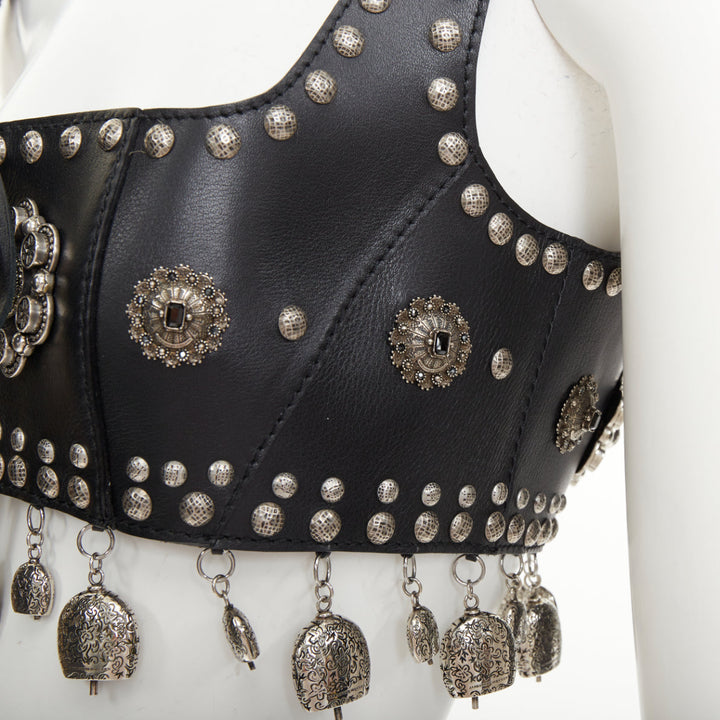 rare ALEXANDER MCQUEEN 2017 Runway studded lace up charm calf leather bra top S