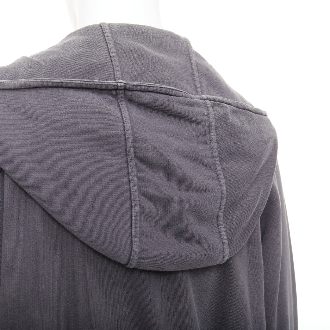 HAIDER ACKERMANN grey washed cotton raglan pocketed zip up hoodie top S