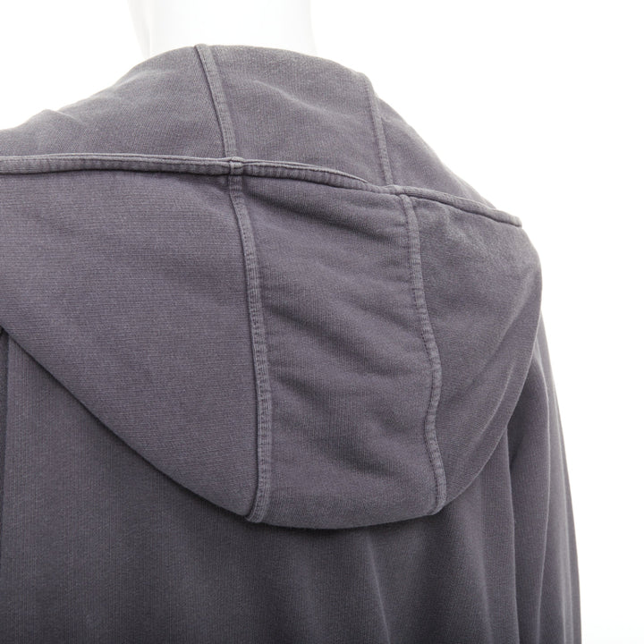 HAIDER ACKERMANN grey washed cotton raglan pocketed zip up hoodie top S